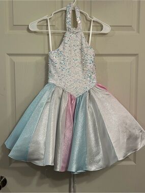 Sugar Kayne Sparkling Pastel Halter Girls' Formal Dress